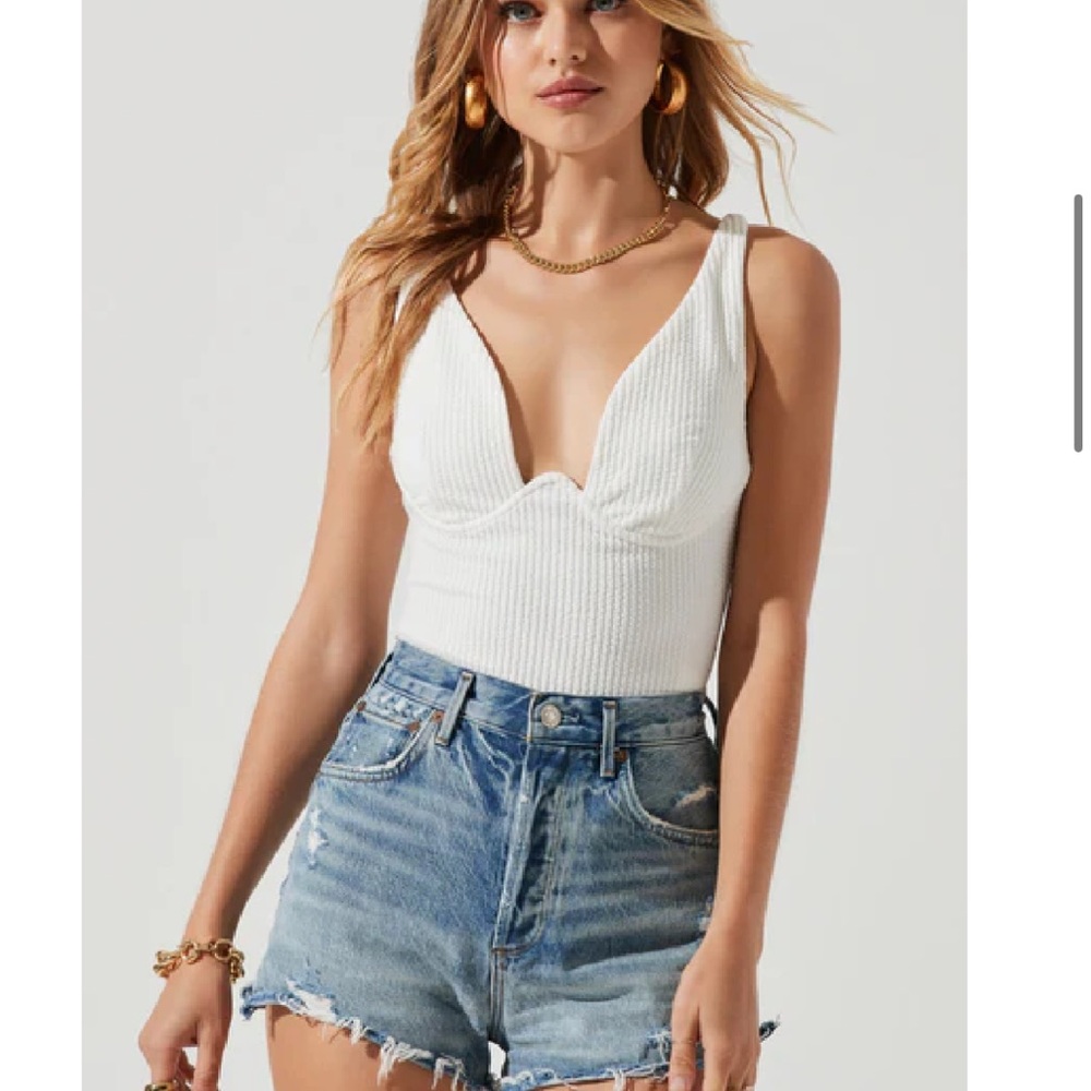 Astr Jax Ribbed Knit Plunge Bodysuit